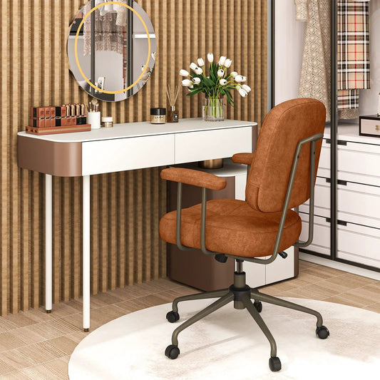 Leathaire Upholstered Task Chair brown suede seat and back, gray metal frame with wheeled base on Tampa Home & Garden Store