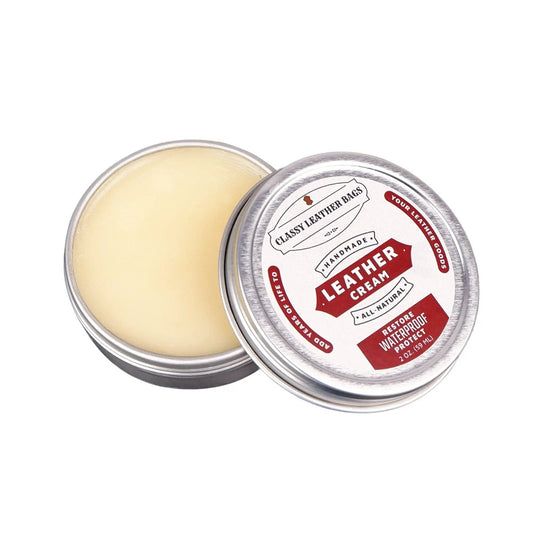 Leather Cream tins by Classy Leather Bags, all-natural leather care to restore and protect on Tampa Home & Garden Store