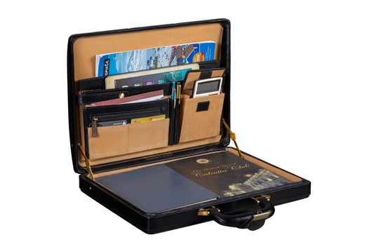 Executive black leather attache briefcase with tan lining and card slots Classy Leather Bags on Tampa Home & Garden Store