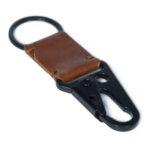Buffalo leather and metal key ring with brown leather wrap on Tampa Home & Garden Store