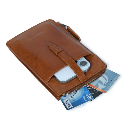 Leather Mobile Sling 2.0 Crossbody Nappa tan leather with zip pocket Classy Leather Bags on Tampa Home & Garden Store