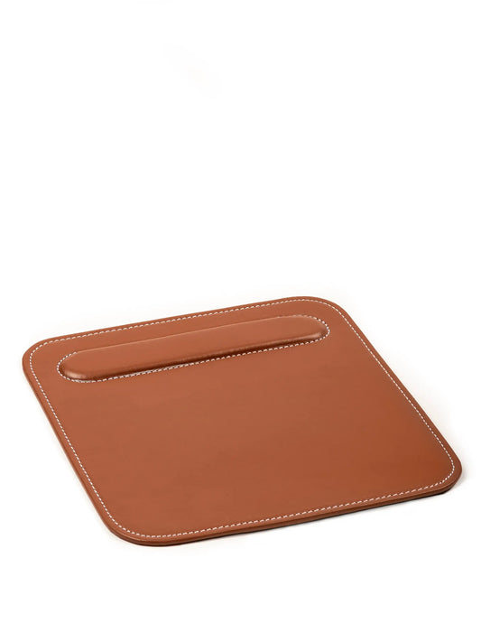 Leather mouse pad with wrist rest, brown leather, white stitching, Classy Leather Bags set of 2 on Tampa Home & Garden Store