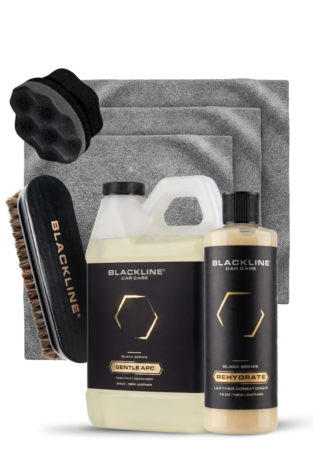 BLACKLINE Gentle APC all purpose cleaner kit with gray microfiber towels and brush on Tampa Home & Garden Store