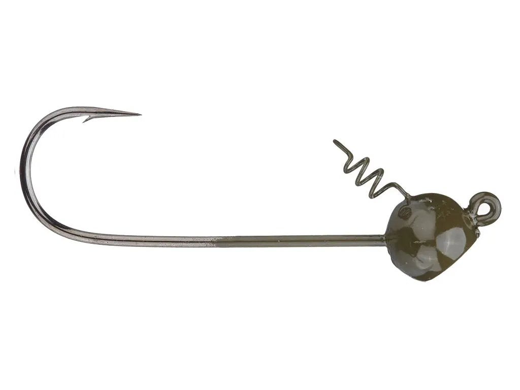 Ledge Hammer two-pack jighead for long worms, dark metallic finish and spiral worm screw on Tampa Home & Garden Store