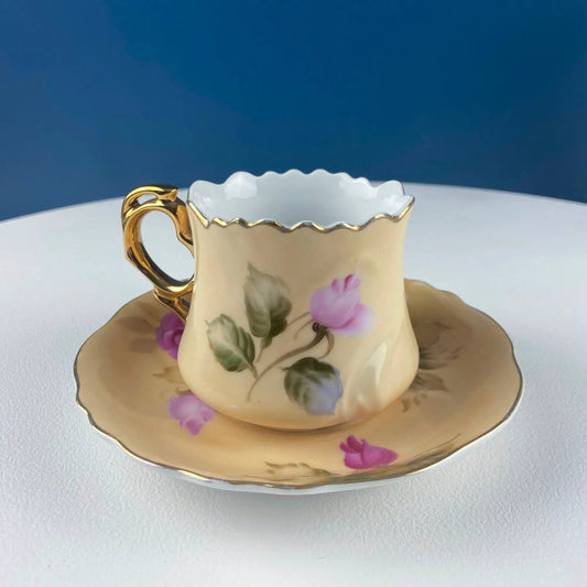 Lefton tea cup and saucer ivory porcelain with hand-painted roses and gold trim on Tampa Home & Garden Store