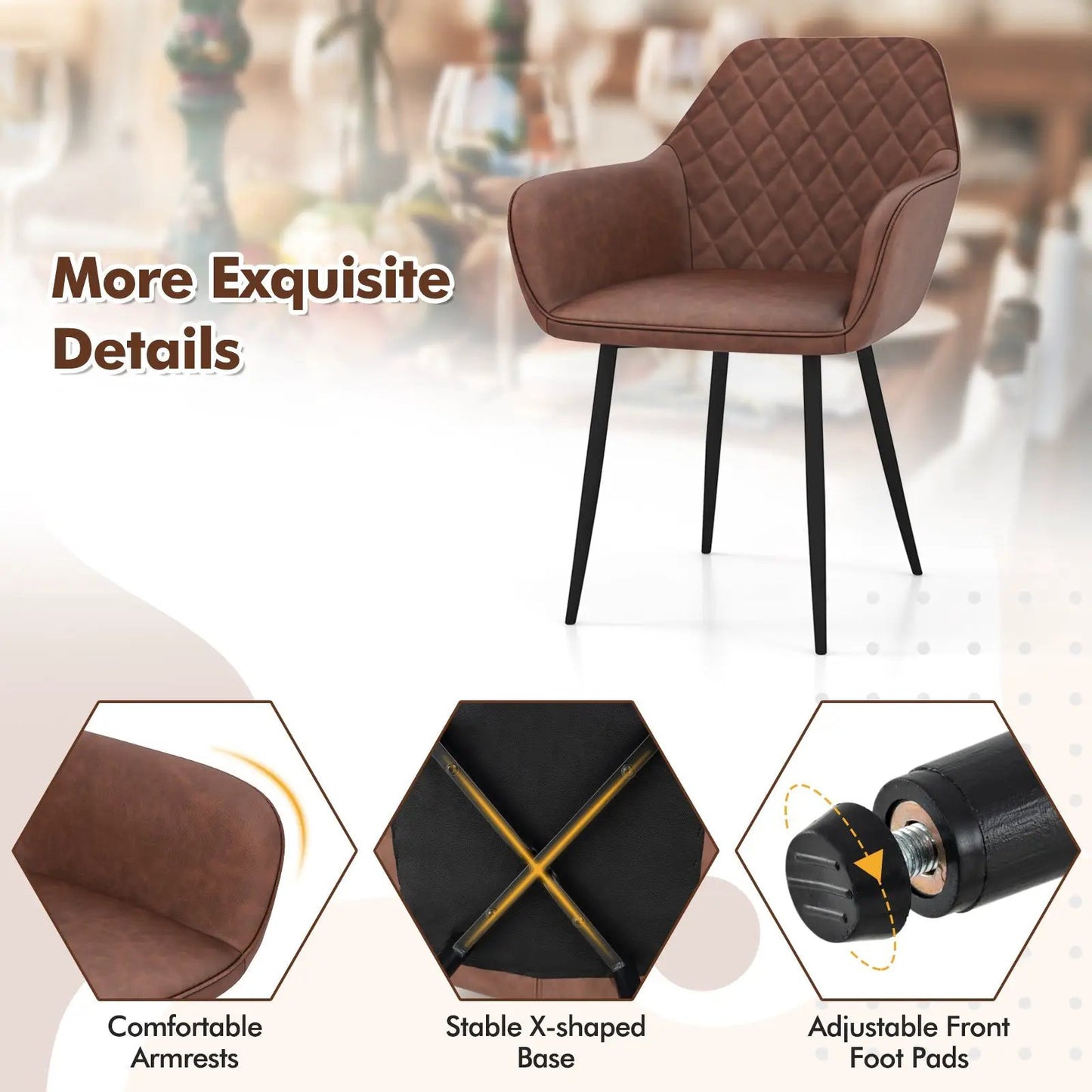 Leisure Dining Chair Set of 2 with Curved Backrest and Wide Seat-Coffee - Tampa Home & Garden Store