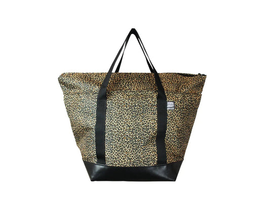 Leopard Print Tote Bag, durable polyester, black handles, Hatch Coolers on Tampa Home & Garden Store
