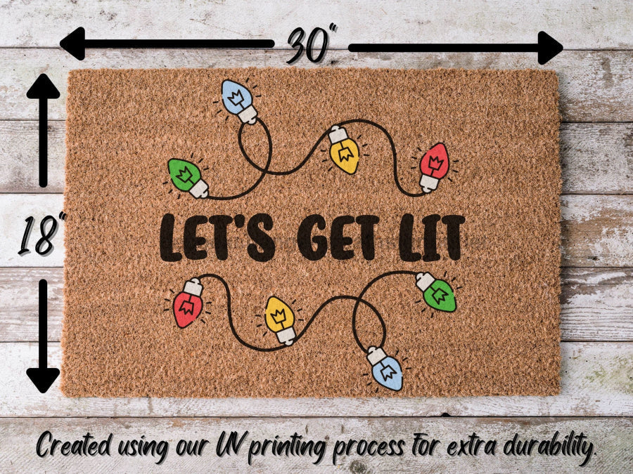 Let's Get Lit Funny Christmas Door Mat | Funny Christmas Doormat | Christmas Holiday Gift | Welcome Mat | Doormat | Winter Decor - Tampa Home & Garden Store