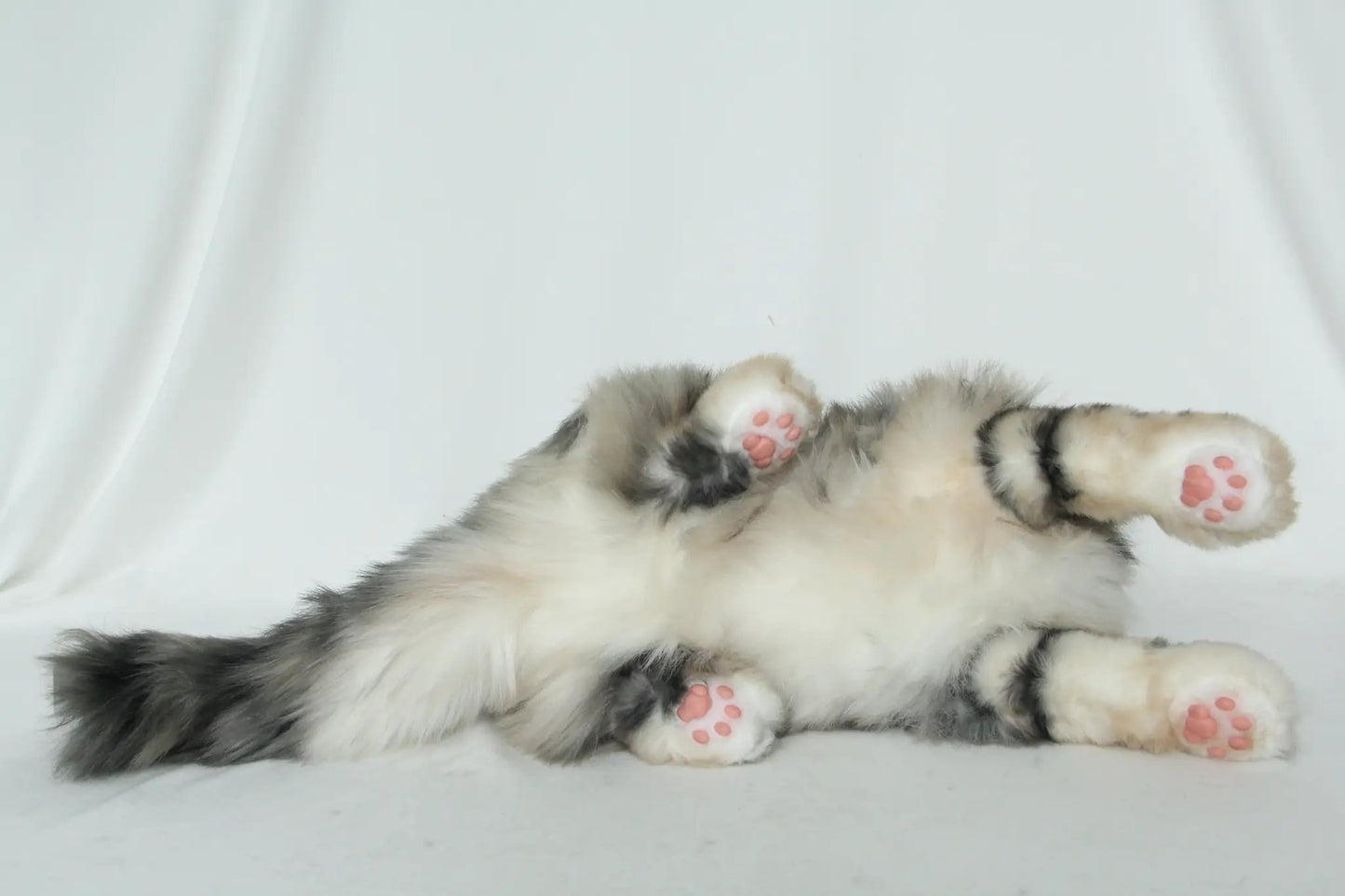 Plush Li-Hua Cat Longhair DIY Craft Kit by Chongker, gray/white fur with pink paw pads on Tampa Home & Garden Store