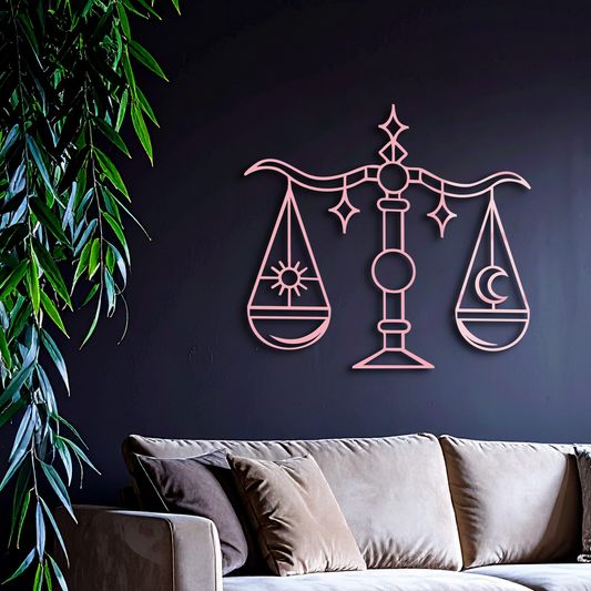Libra Zodiac Sign Silhouette – Pink Metal Wall Art Balance Scale Design - KAFGP161 - Tampa Home & Garden Store