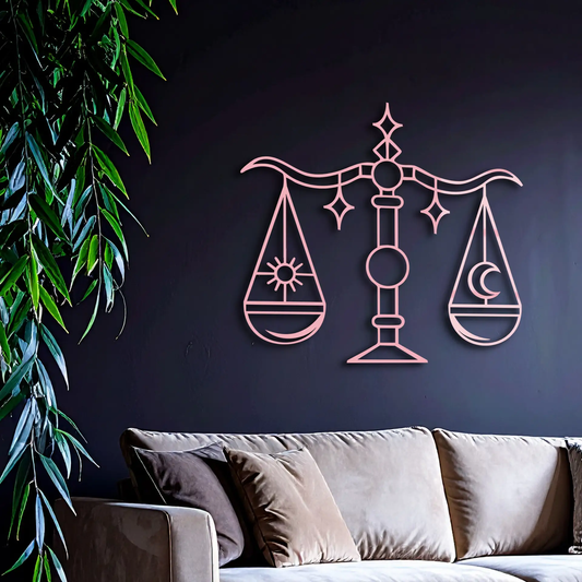Libra Zodiac Sign Silhouette – Pink Metal Wall Art Balance Scale Design - KAFGP161 - Tampa Home & Garden Store