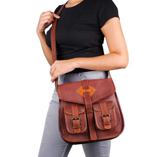 Randall crossbody bag for women with pockets, brown leather, adjustable strap, Classy Leather Bags on Tampa Home & Garden Store