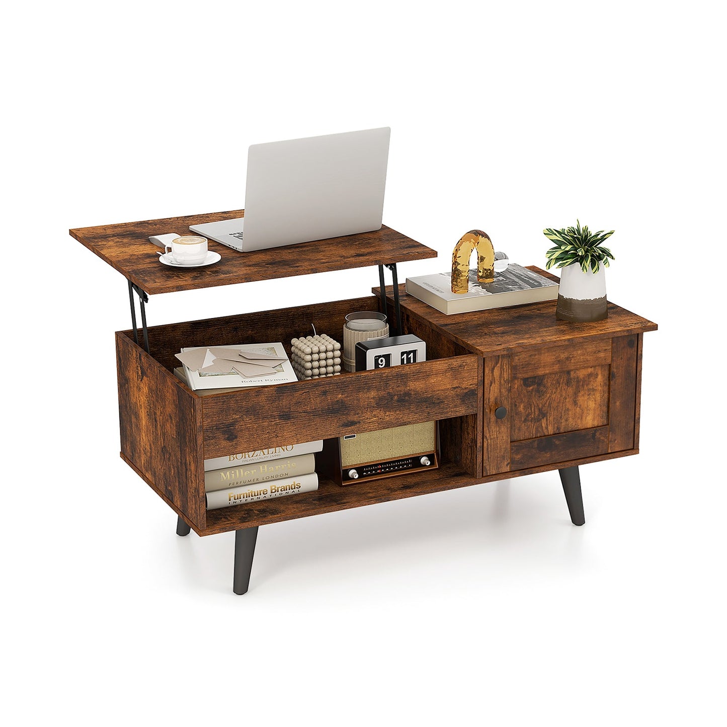 Mesa de centro elevable con almacenamiento y compartimento oculto-Natural