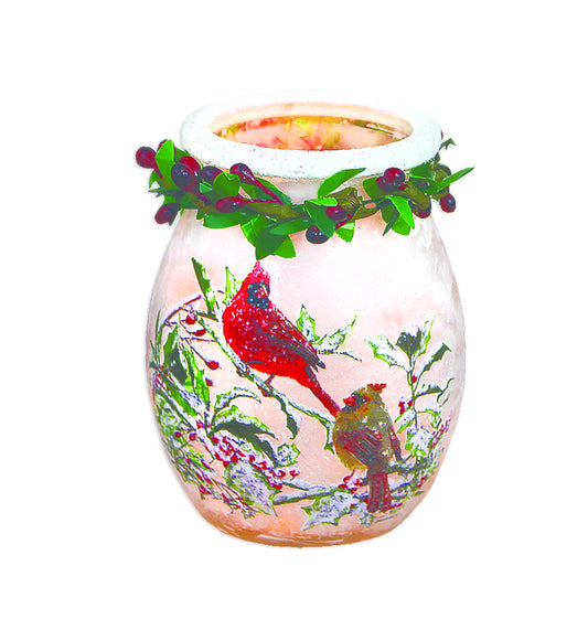Lighted Glass Jar with Garland - Holly & Cardinals - Tampa Home & Garden Store