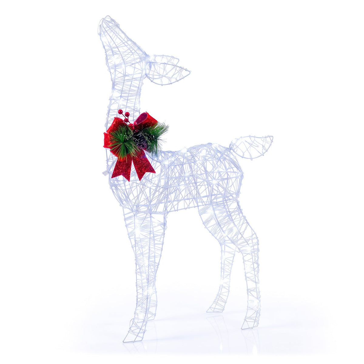 Lighted Christmas Reindeer with 50 LEDs, white wireframe, red bow and greenery DirectDeals on Tampa Home & Garden Store