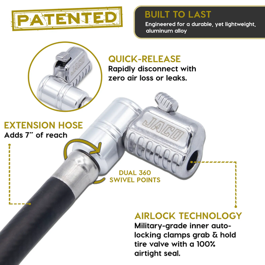 Lightning L2X Tire Inflator Hose Extension Self-Locking Nozzle | Patented Lock-on Air Hose Adapter for Tire Pumps (Open Flow) - Tampa Home & Garden Store