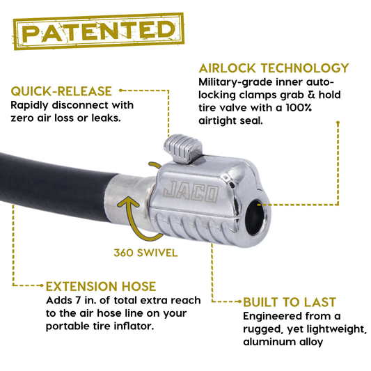 Lightning S2X Tire Inflator Hose Extension Self-Locking Nozzle | Patented Air Hose Adapter for Tire Pumps (Open Flow) - Tampa Home & Garden Store