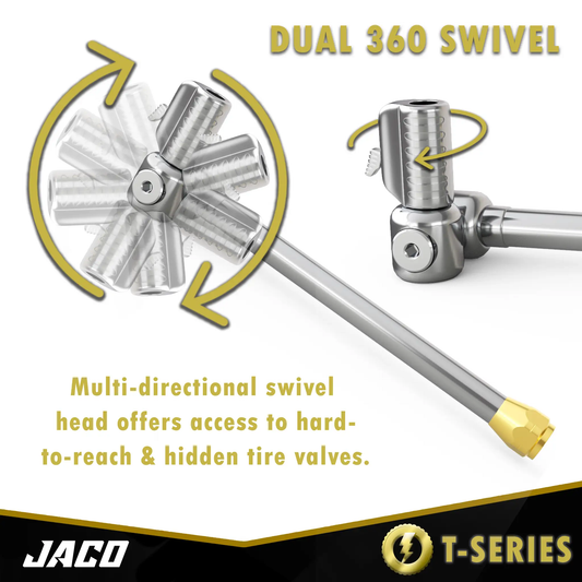 JACO Lightning T-Series Tire Air Chuck Open Flow with dual 360° swivel head on Tampa Home & Garden Store