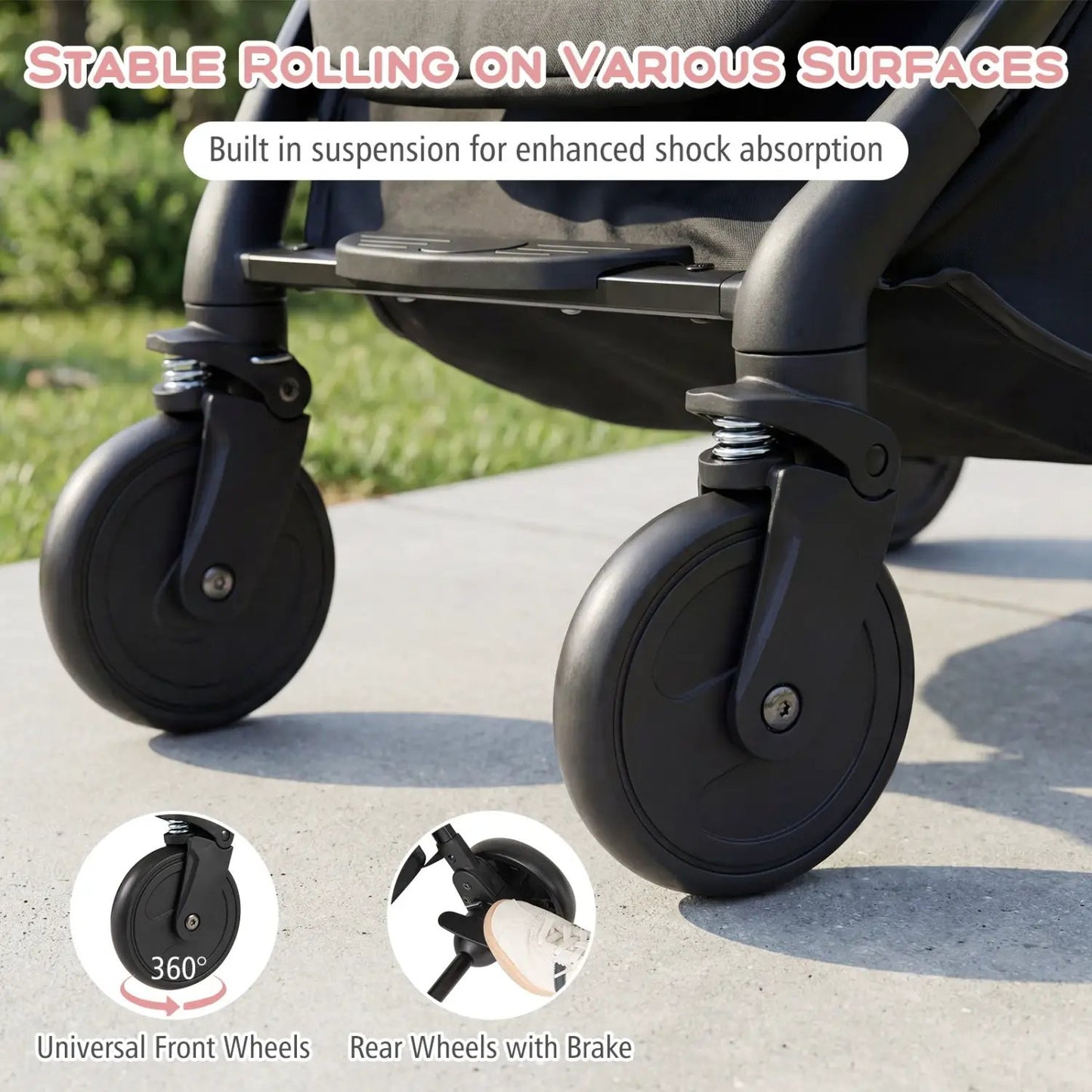 Lightweight Baby Stroller with One-Hand Folding DirectDeals black stroller with front wheels on Tampa Home & Garden Store