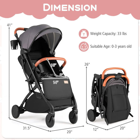 Lightweight Baby Stroller with One-Hand Folding, black with orange accents, two strollers shown on Tampa Home & Garden Store