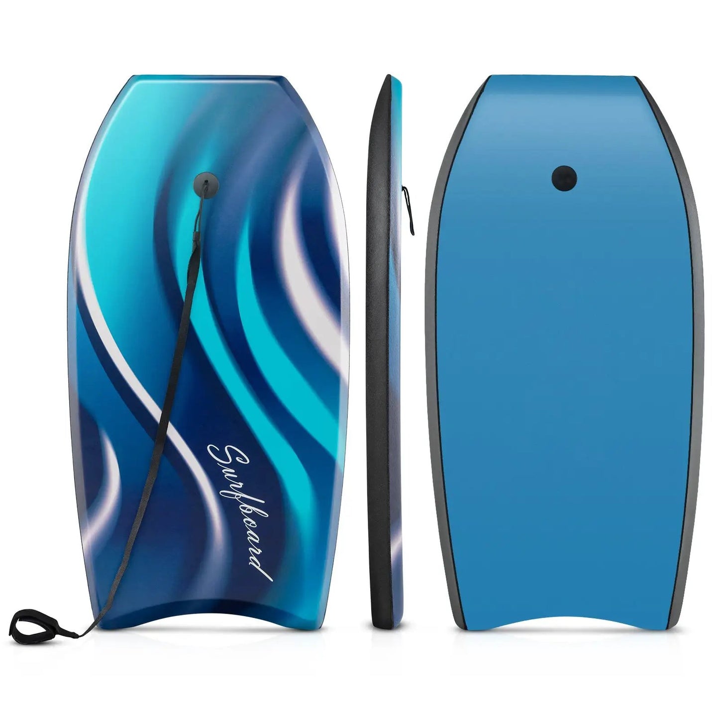 Pair of Body Boogie Boards with EPS core deck, blue graphics and carrying strap on Tampa Home & Garden Store