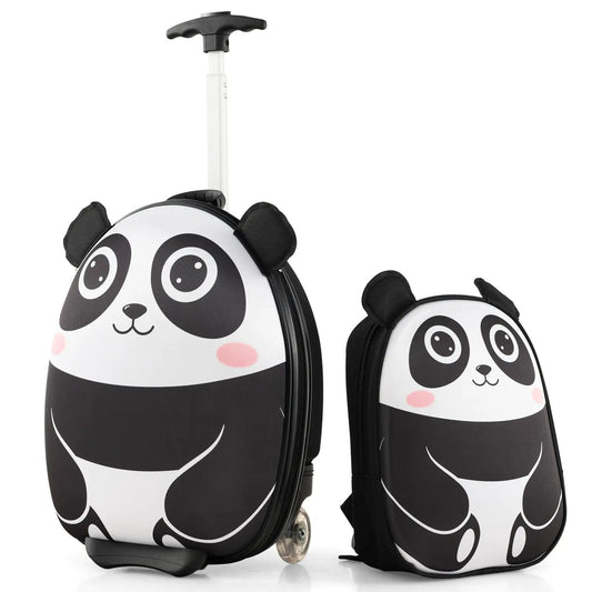 Panda rolling suitcase set for kids, white/black panda faces, 2pc with telescoping handle on Tampa Home & Garden Store