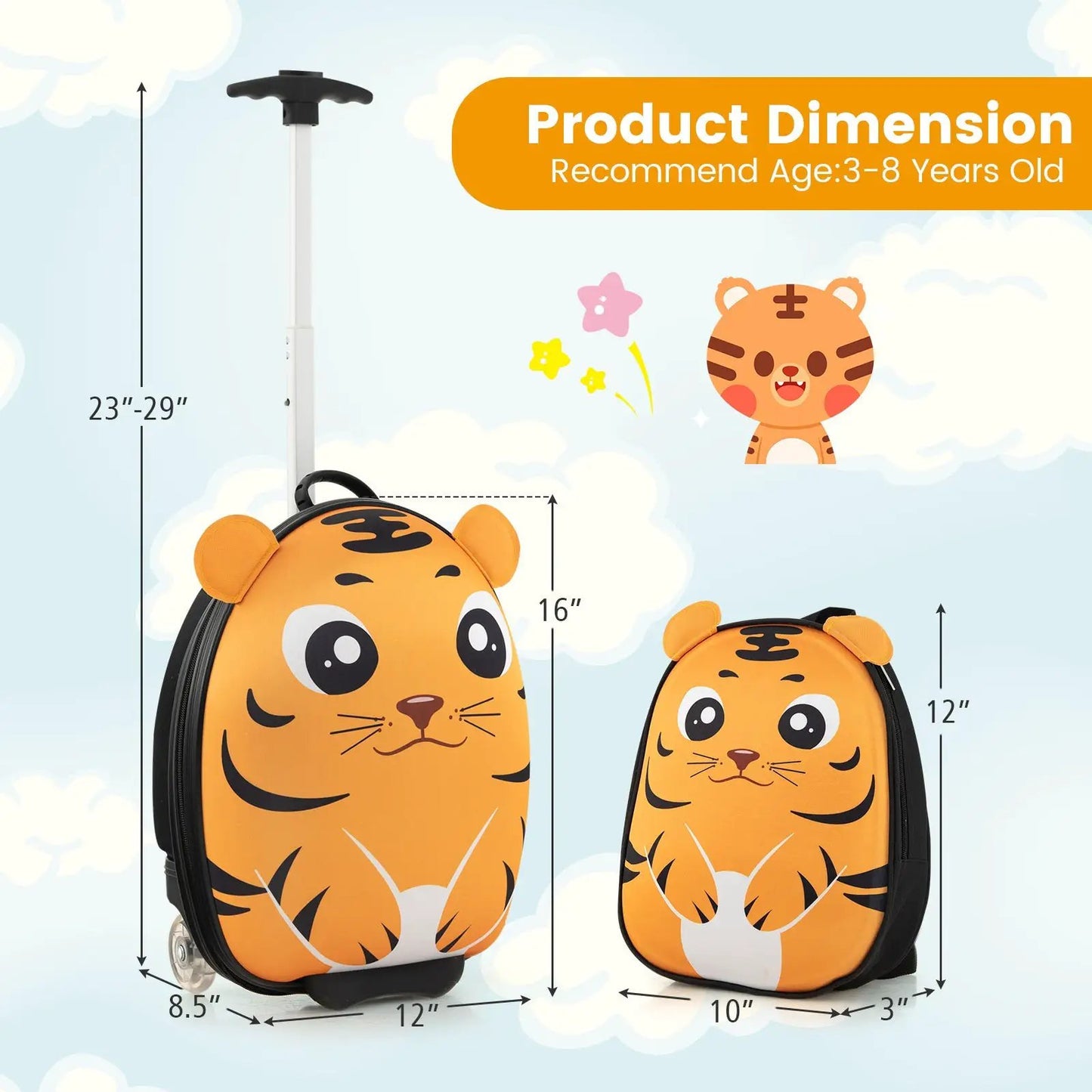 DirectDeals tiger-face kids rolling suitcase, 2-piece set with extendable handle and wheels on Tampa Home & Garden Store
