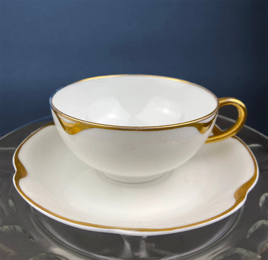 Limoges Haviland teacup and saucer with gold rim, white porcelain, gilded edge on Tampa Home & Garden Store