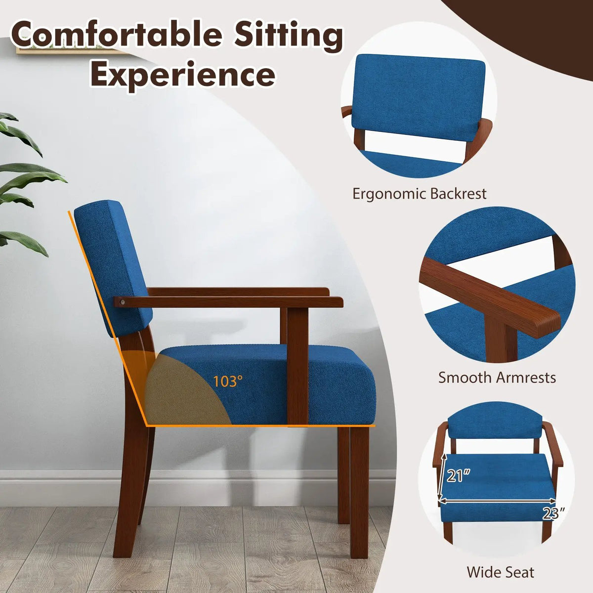 Linen Accent Chair in blue with padded seat and backrest, armrests DirectDeals armchair on Tampa Home & Garden Store
