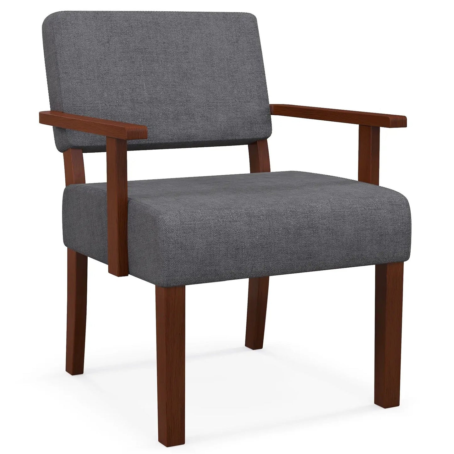 Linen accent chair gray with padded seat and backrest, wooden arms and legs on Tampa Home & Garden Store