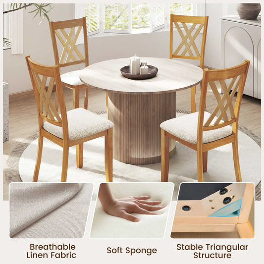 Linen upholstered dining chairs set of 4 with light wood frames and X-back design on Tampa Home & Garden Store
