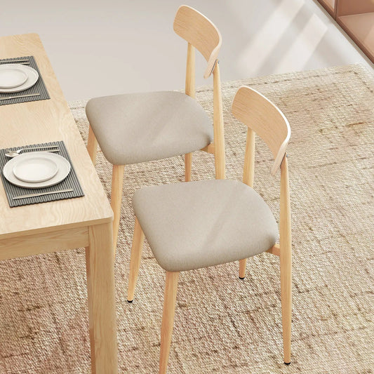 Linen dining chairs padded beige seats with natural oak frames, set of two for dining room on Tampa Home & Garden Store