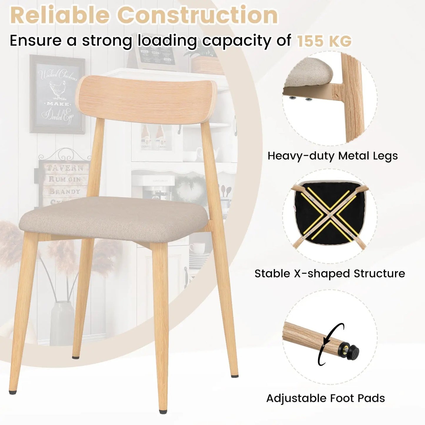 Two linen padded dining chairs with natural oak legs set of 2 on Tampa Home & Garden Store