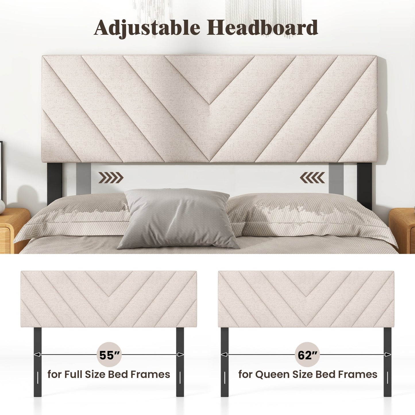 Cabecero tapizado de lino para camas de tamaño matrimonial y queen - Beige