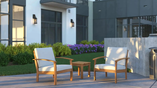 Lio Wooden Armchair cream finish outdoor seating with cushions and light wood frame, 2 chairs on Tampa Home & Garden Store