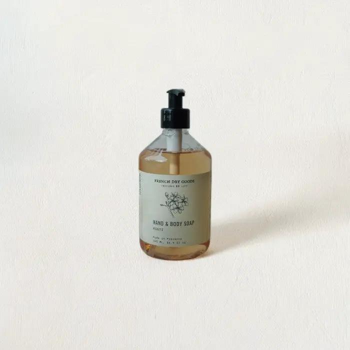 Liquid Hand & Body Soap Tahitian Monoi in amber pumped bottle by White Cliff Studio on Tampa Home & Garden Store