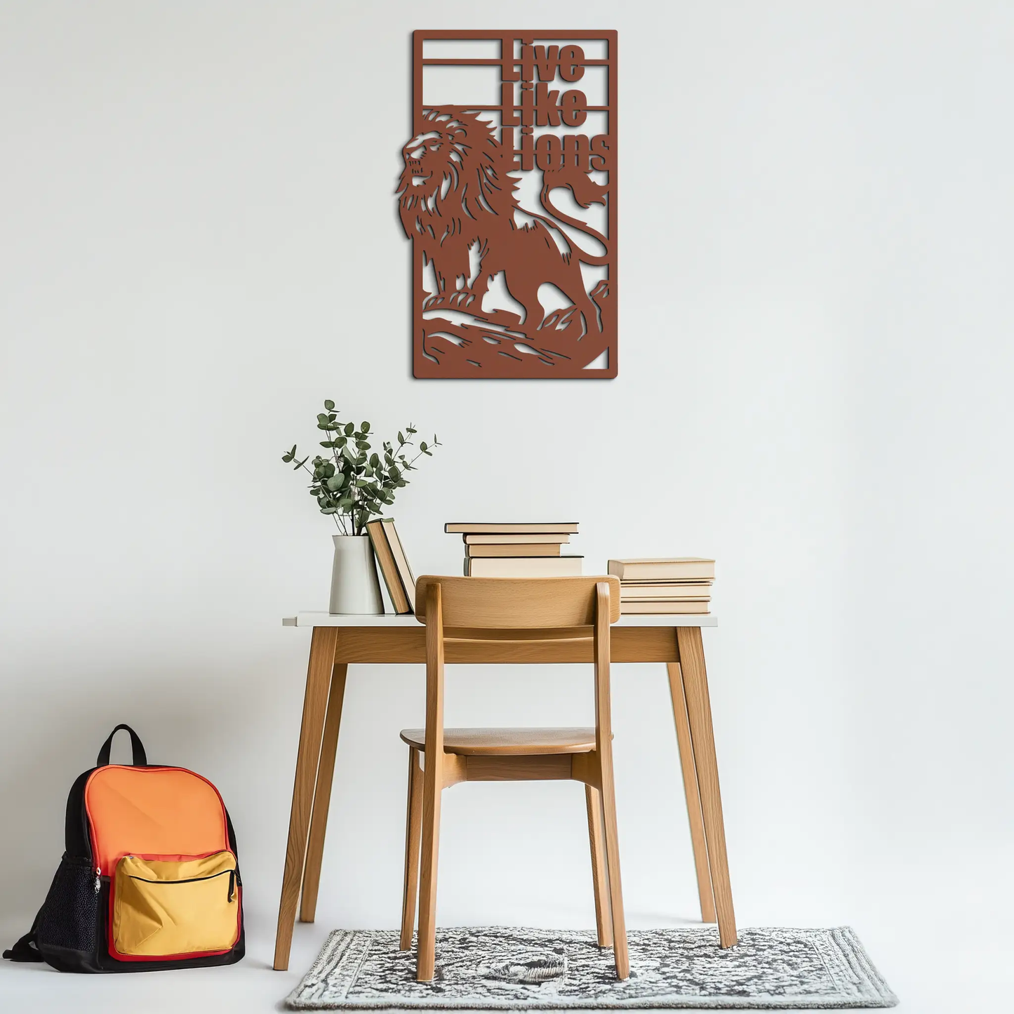 Live Like Lions metal wall art by Enova Art, rust brown finish, modern decor on Tampa Home & Garden Store