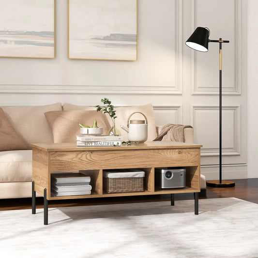 Living Room Central Table with Lifting Tabletop and Metal Legs-Natural - Tampa Home & Garden Store