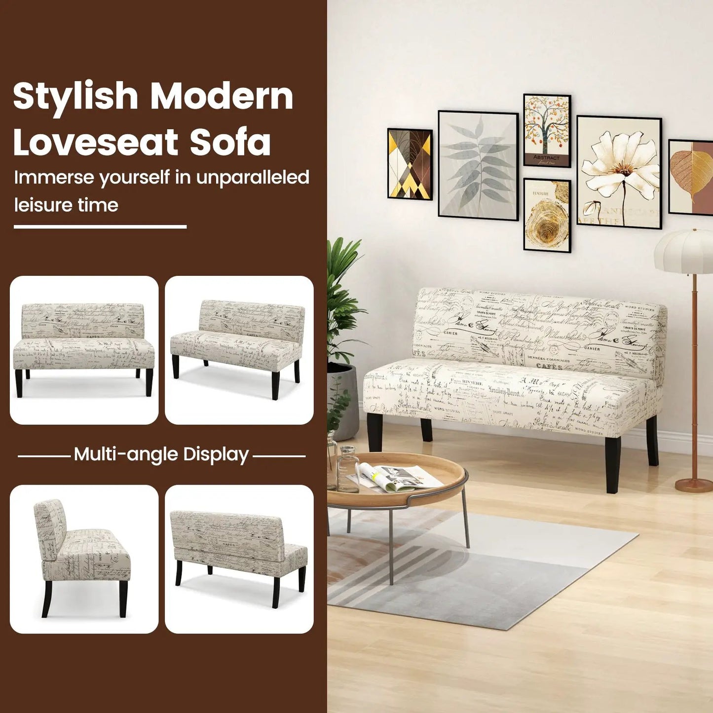Living Room Wooden Leg Armless Loveseat Sofa-Multicolor - Tampa Home & Garden Store