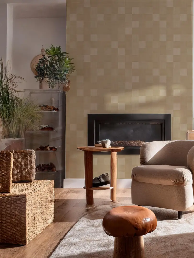 Zellige Tan Wallpaper by Samantha Santana Creative, warm tan Moroccan tile inspired pattern on Tampa Home & Garden Store