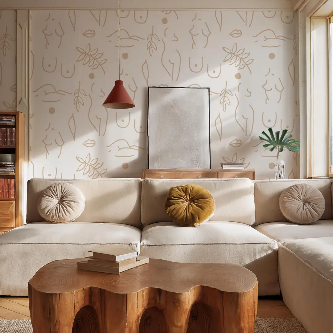 Neutral Nudes Wallpaper Samantha Santana Creative in white tan with abstract nude figures on Tampa Home & Garden Store