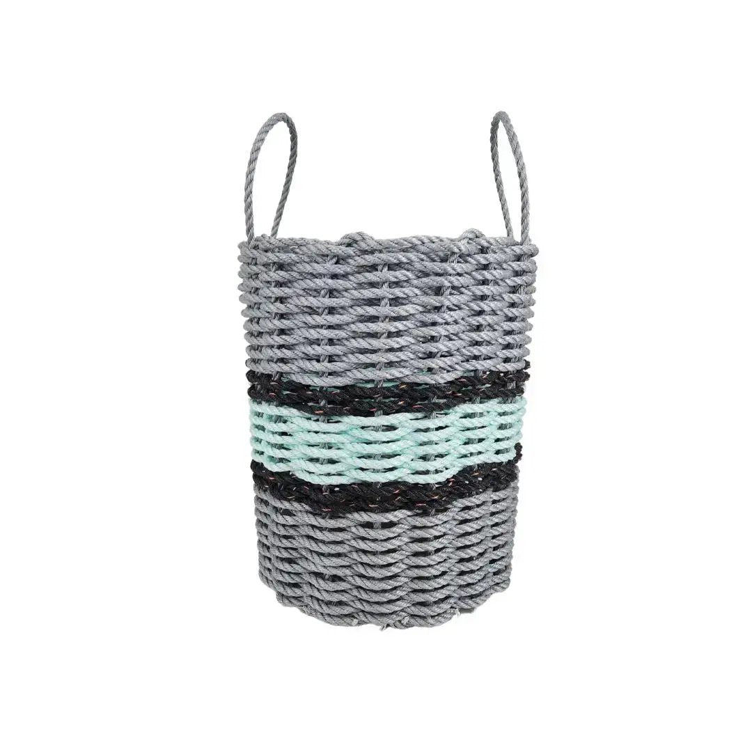Lobster rope basket gray seafoam with black stripes and two handles on Tampa Home & Garden Store on Tampa Home & Garden Store