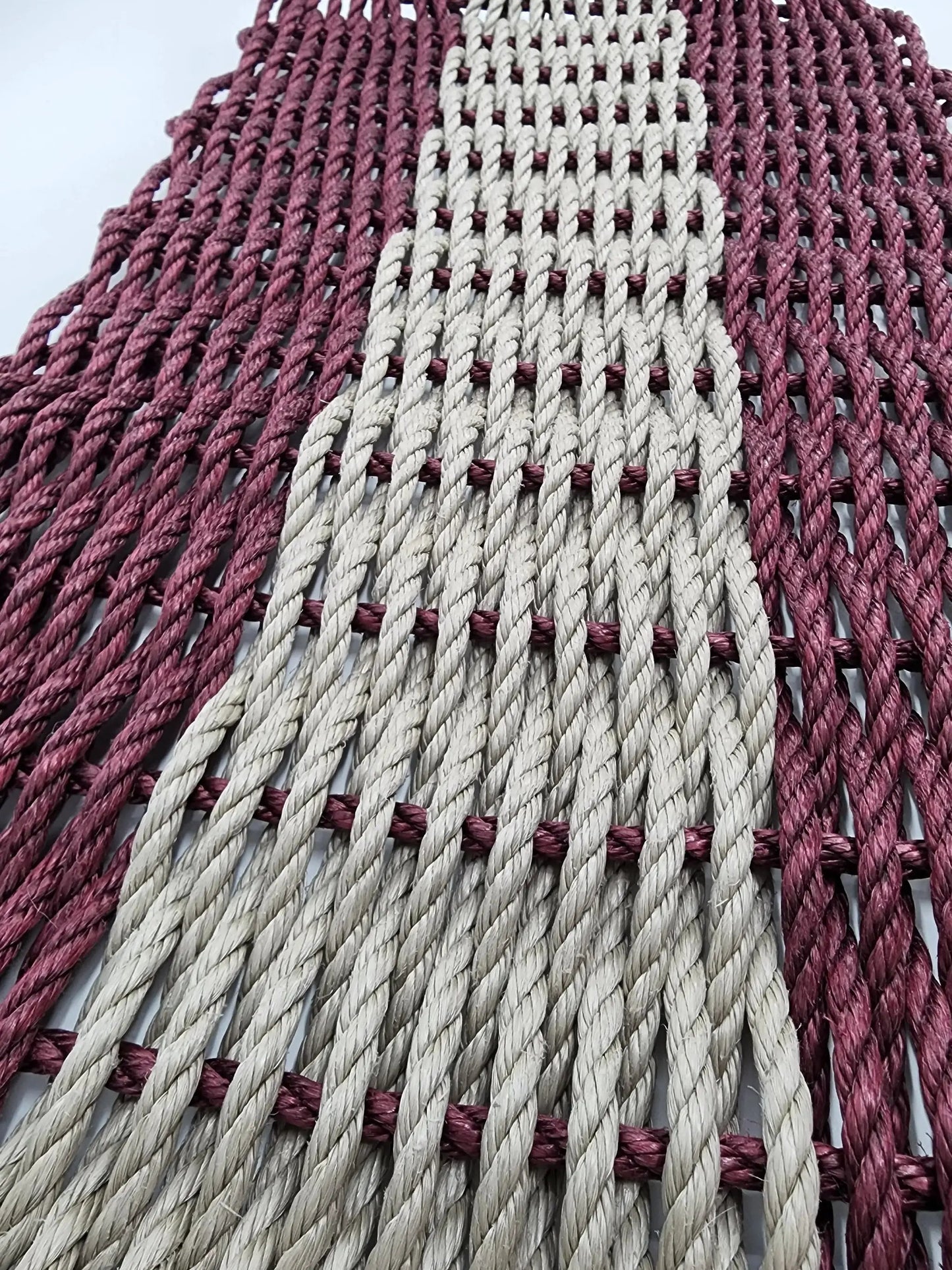 Lobster rope mat from Maine in burgundy and tan, woven doorway mat by Little Salty Rope on Tampa Home & Garden Store