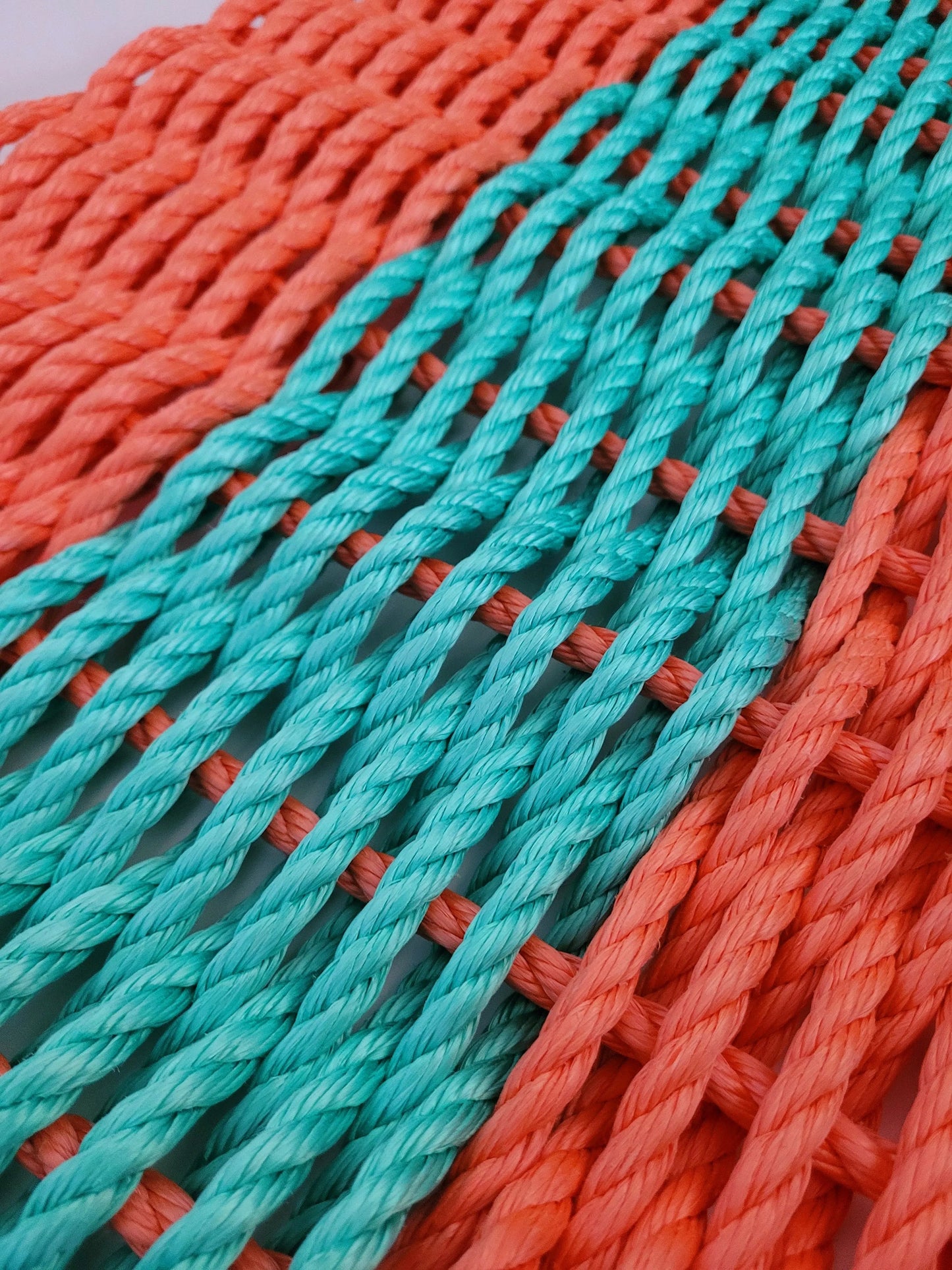 Lobster Rope Mat coral orange and teal by Little Salty Rope, door mat on Tampa Home & Garden Store