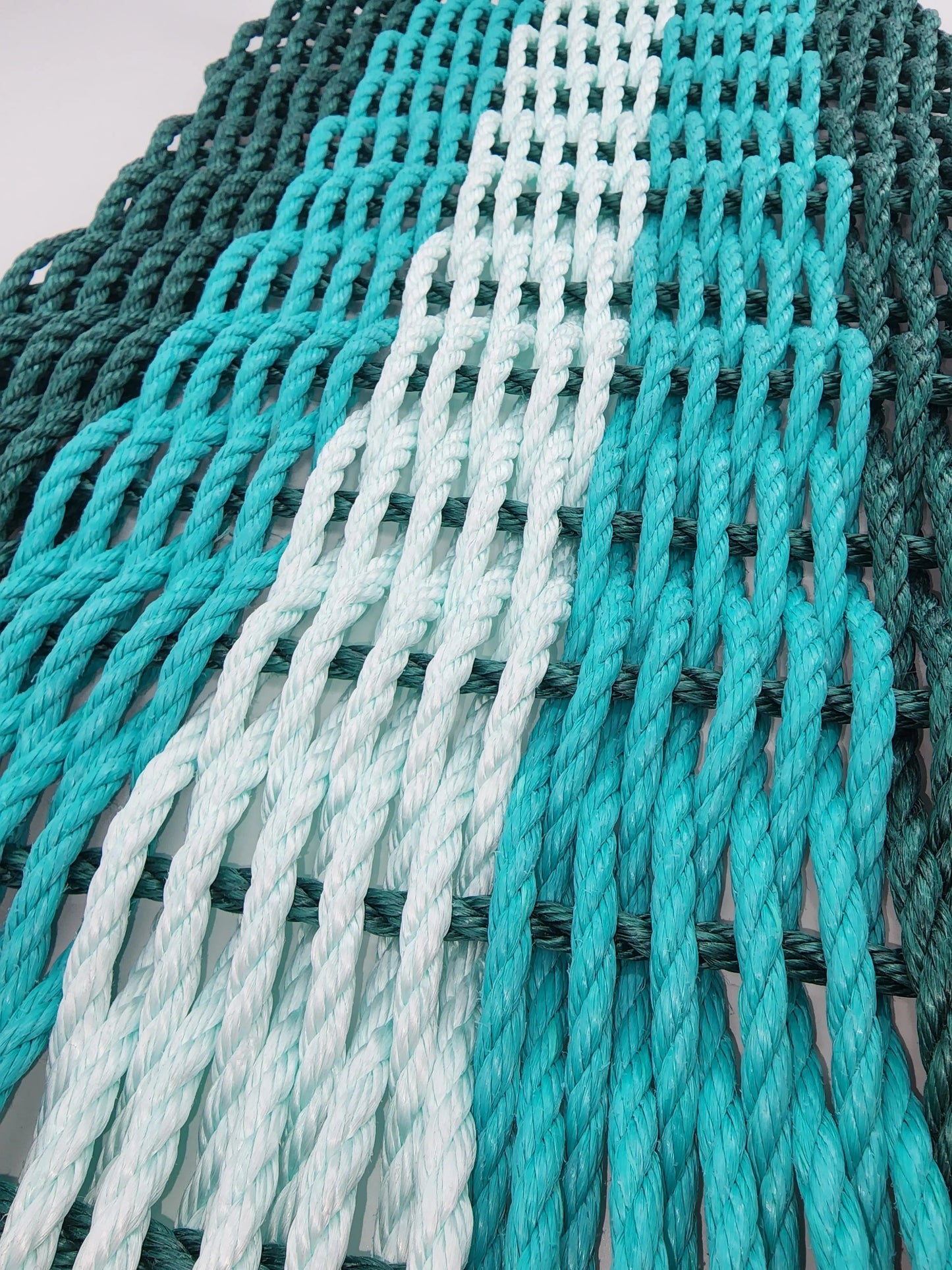 Lobster Rope Mat teal seafoam white twisted rope strands, door mat on Tampa Home & Garden Store