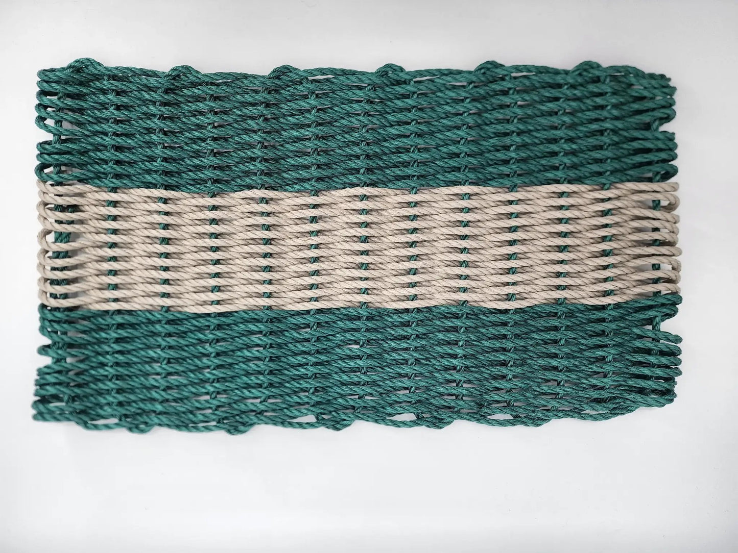 Lobster Rope Mat Hunter Green and Tan, woven rope door mat by Little Salty Rope on Tampa Home & Garden Store
