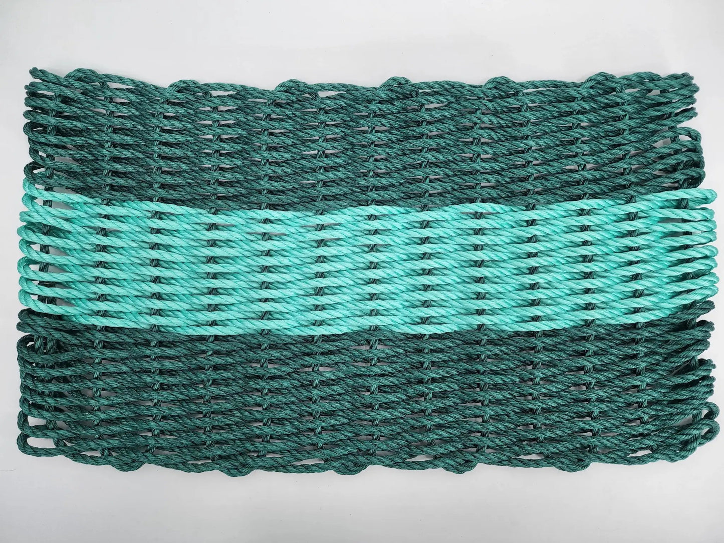 Lobster Rope Mat in hunter green and teal, handmade coastal door mat on Tampa Home & Garden Store