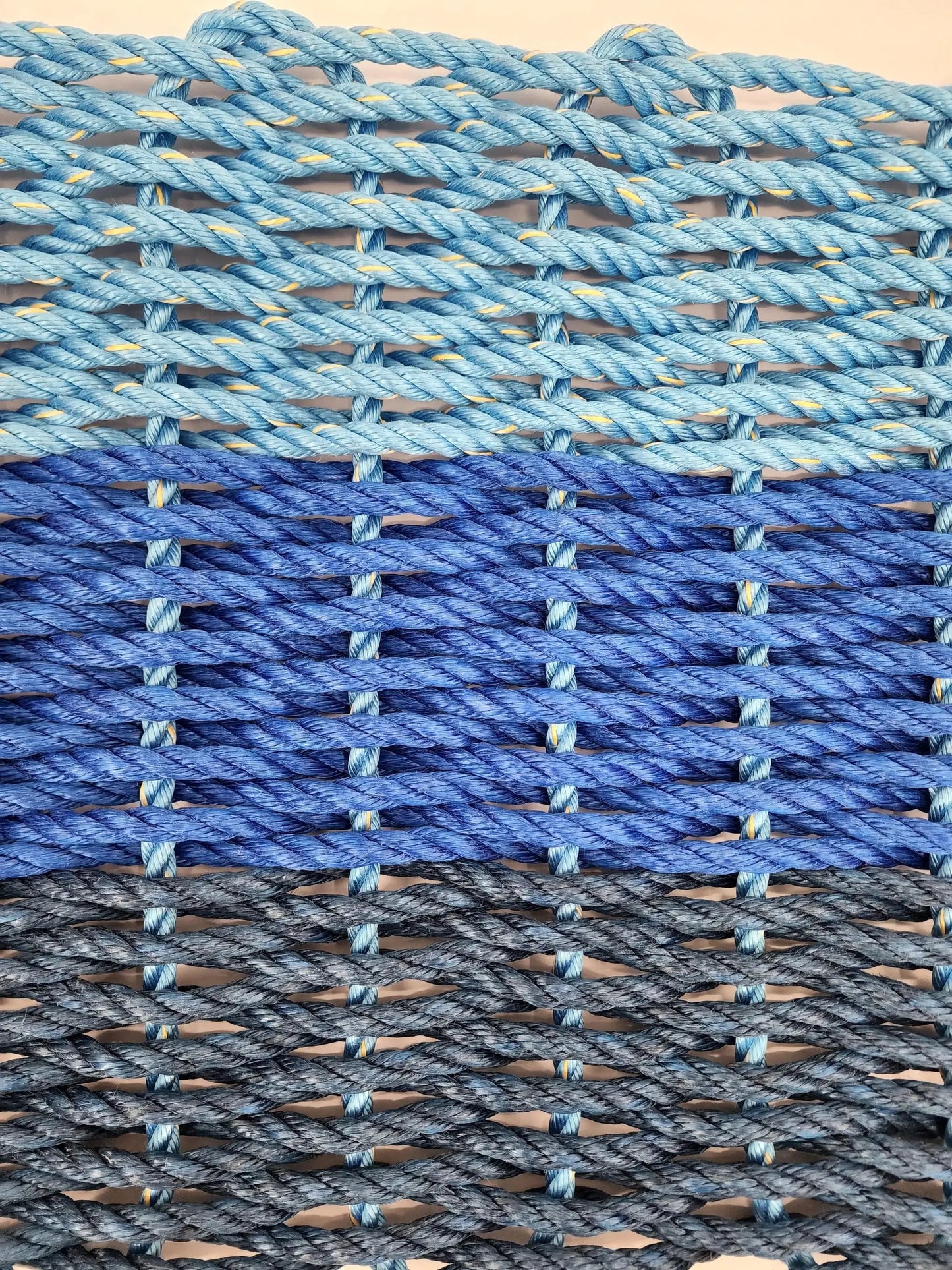 Lobster rope mat navy to light blue ombre, handmade door mat with braided blue ropes on Tampa Home & Garden Store