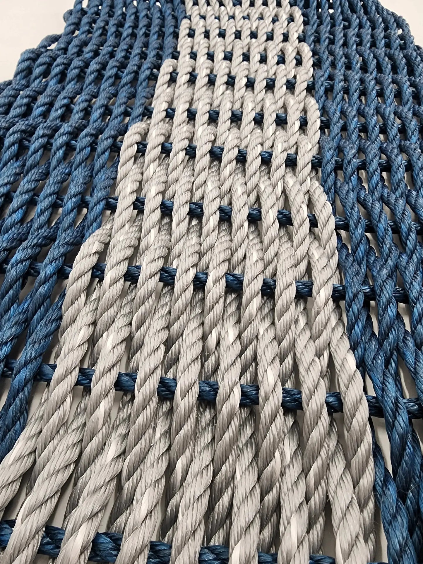 Lobster rope mat navy blue and light gray handmade door mat with twisted rope weave on Tampa Home & Garden Store