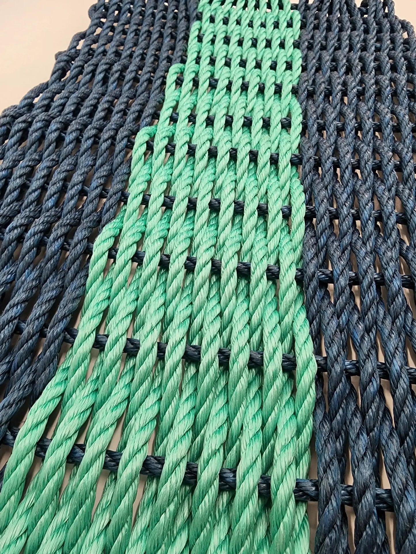 Lobster rope mat navy blue and teal by Little Salty Rope, door mat on Tampa Home & Garden Store